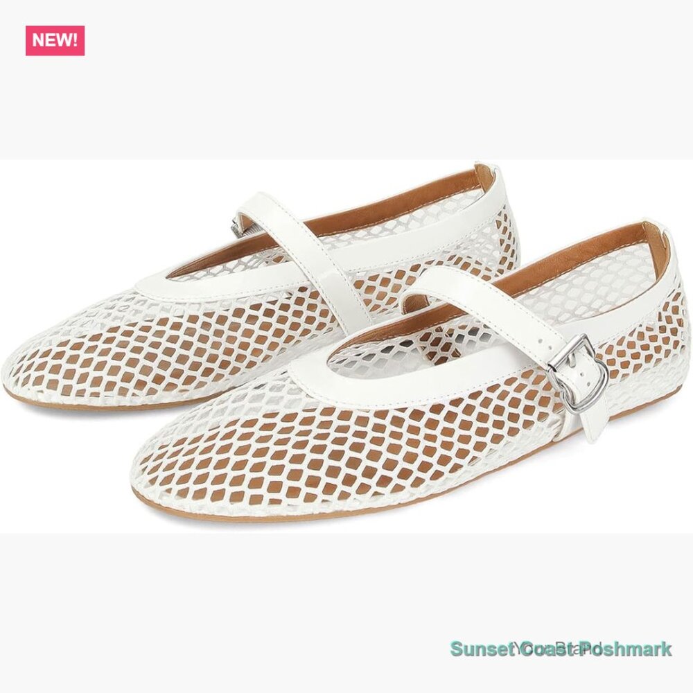 Mesh And Patent Leather Mary Jane Ballet Flats Buckle Strap Casual Dress Shoes